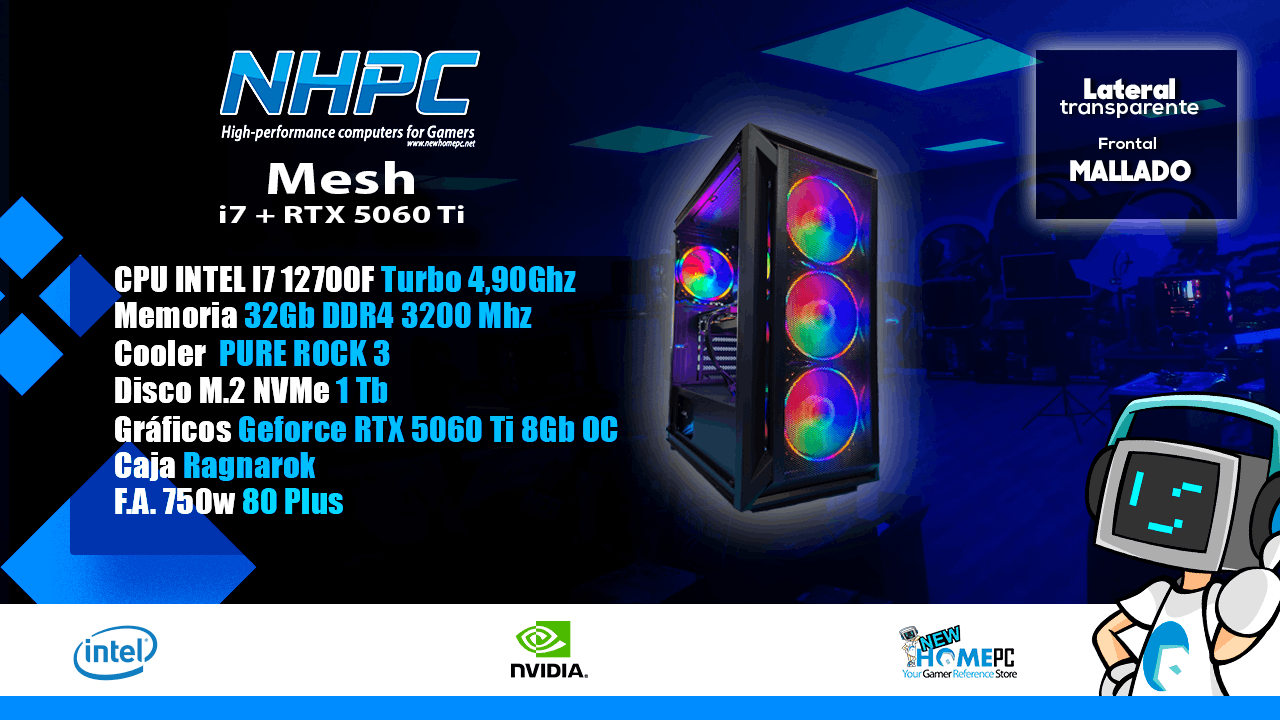 PC gaming NHPC Mesh - I7 12700F - RTX 5060 TI 8GB OC - 1TB - 32GB